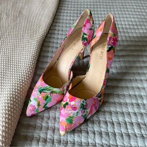 Nine West Pink and Green Floral Heels